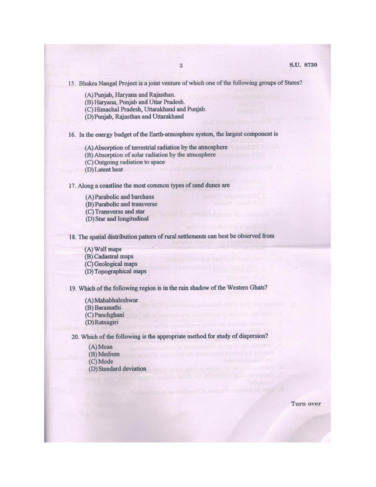 SSUS Entrance Exam GEOGRAPHY 2018 Question Paper - Page 3