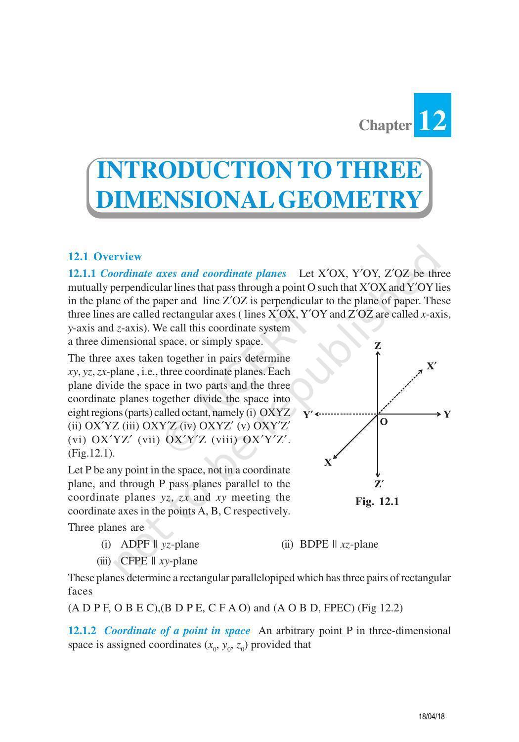 NCERT Exemplar Book for Class 11 Maths: Chapter 12 Introduction to Three-Dimensional Geometry - Page 1
