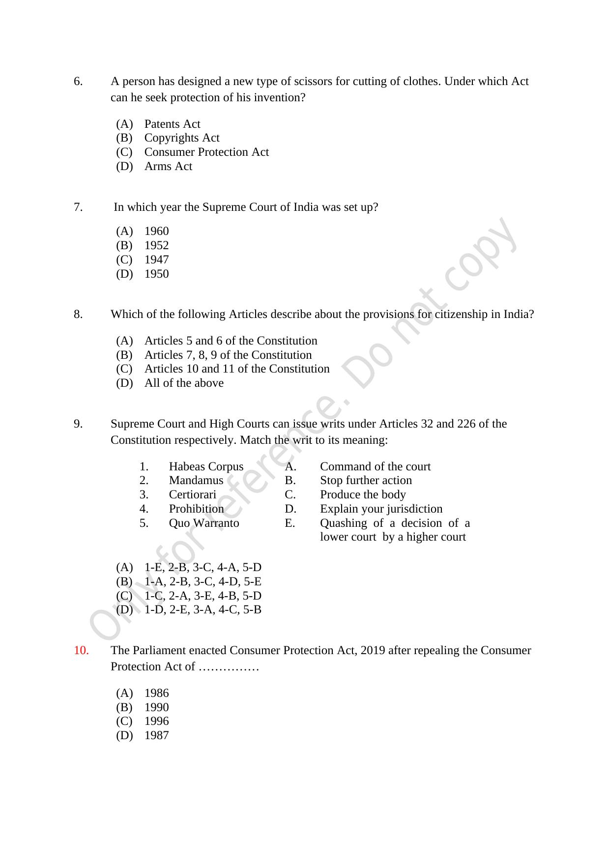 CUSAT CAT 2021 BBA LLB (HONS) BCOM LLB (HONS) Question Paper - Page 2