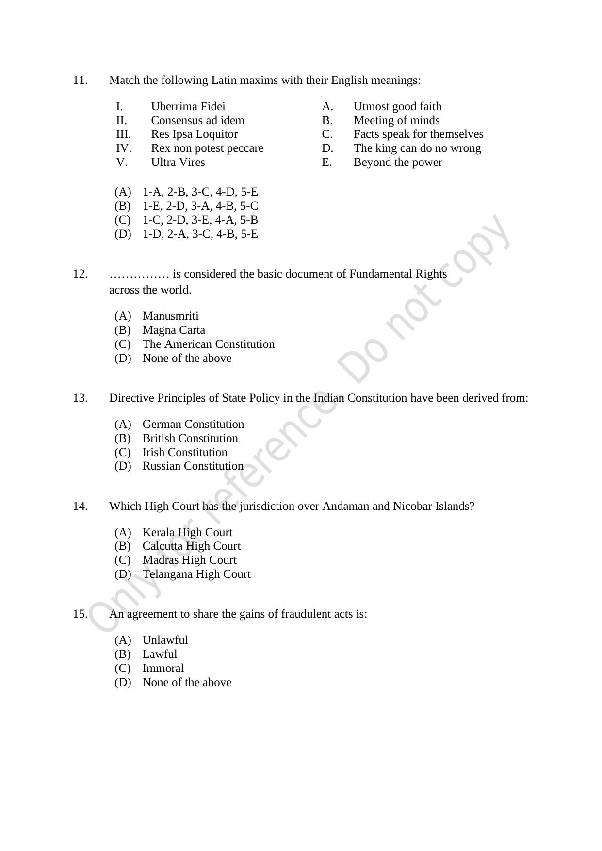 CUSAT CAT 2021 BBA LLB (HONS) BCOM LLB (HONS) Question Paper - Page 3