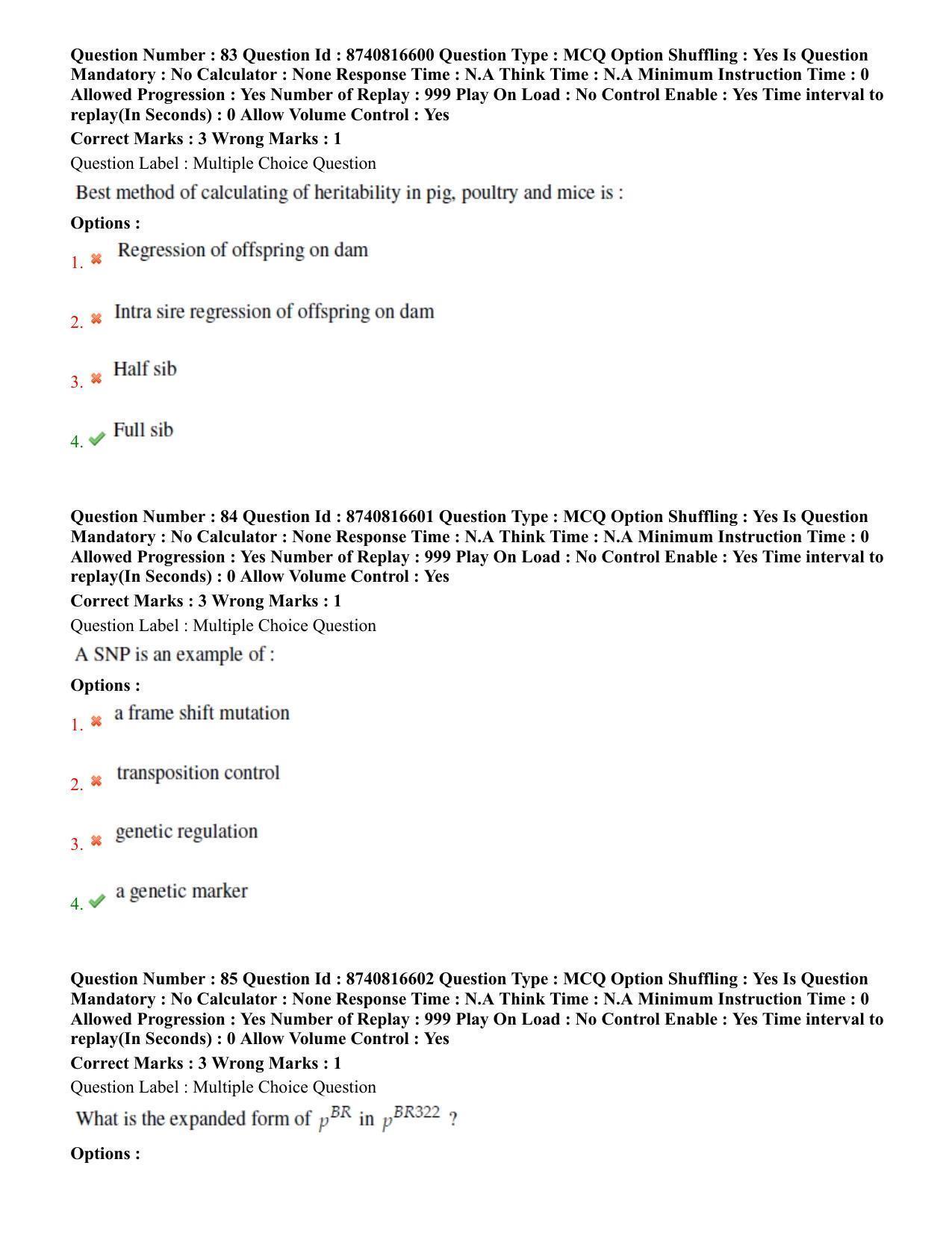 BHU RET Animal Genetics and Breeding  2020 Question Paper  - Page 46