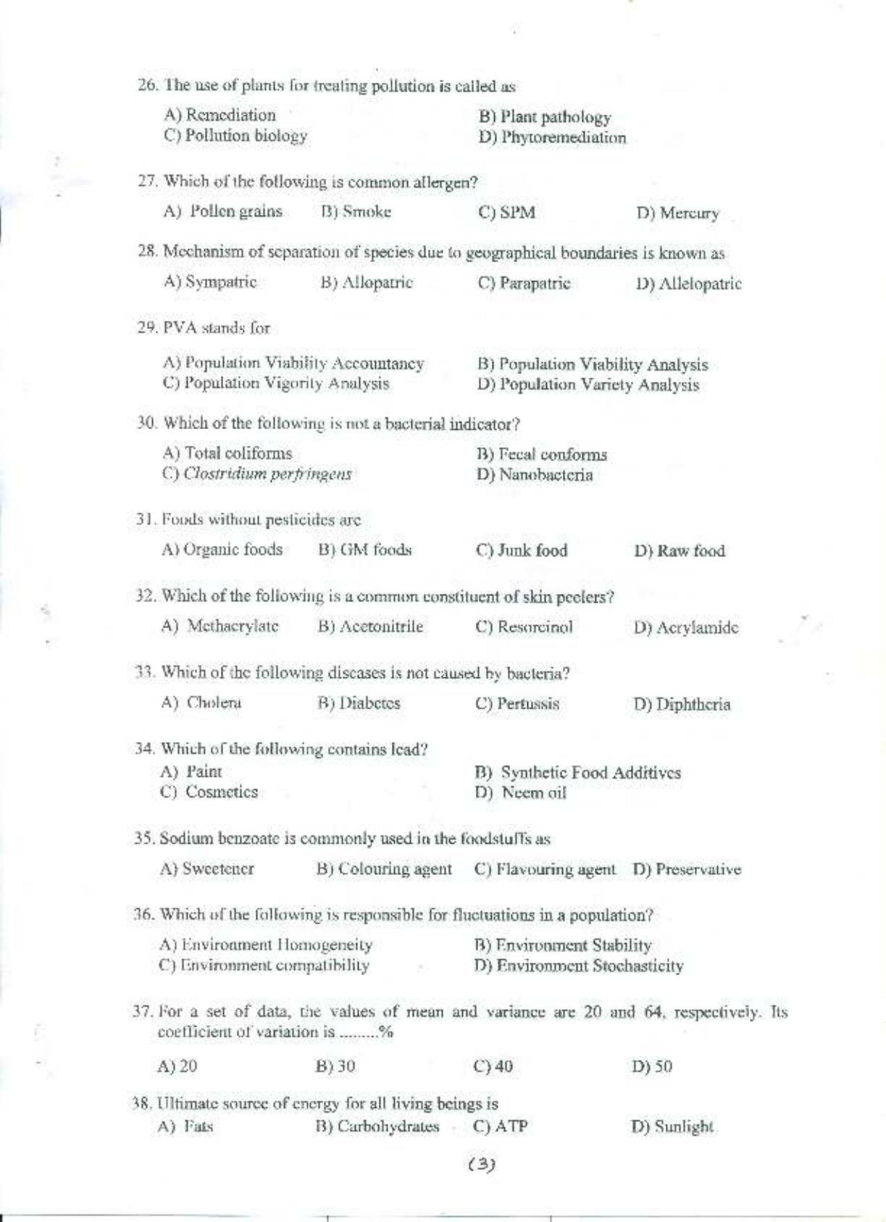 PU MPET Environment Science 2015 Question Paper - Page 4