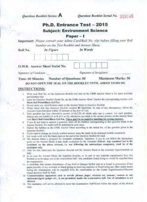 PU MPET Environment Science 2015 Question Paper