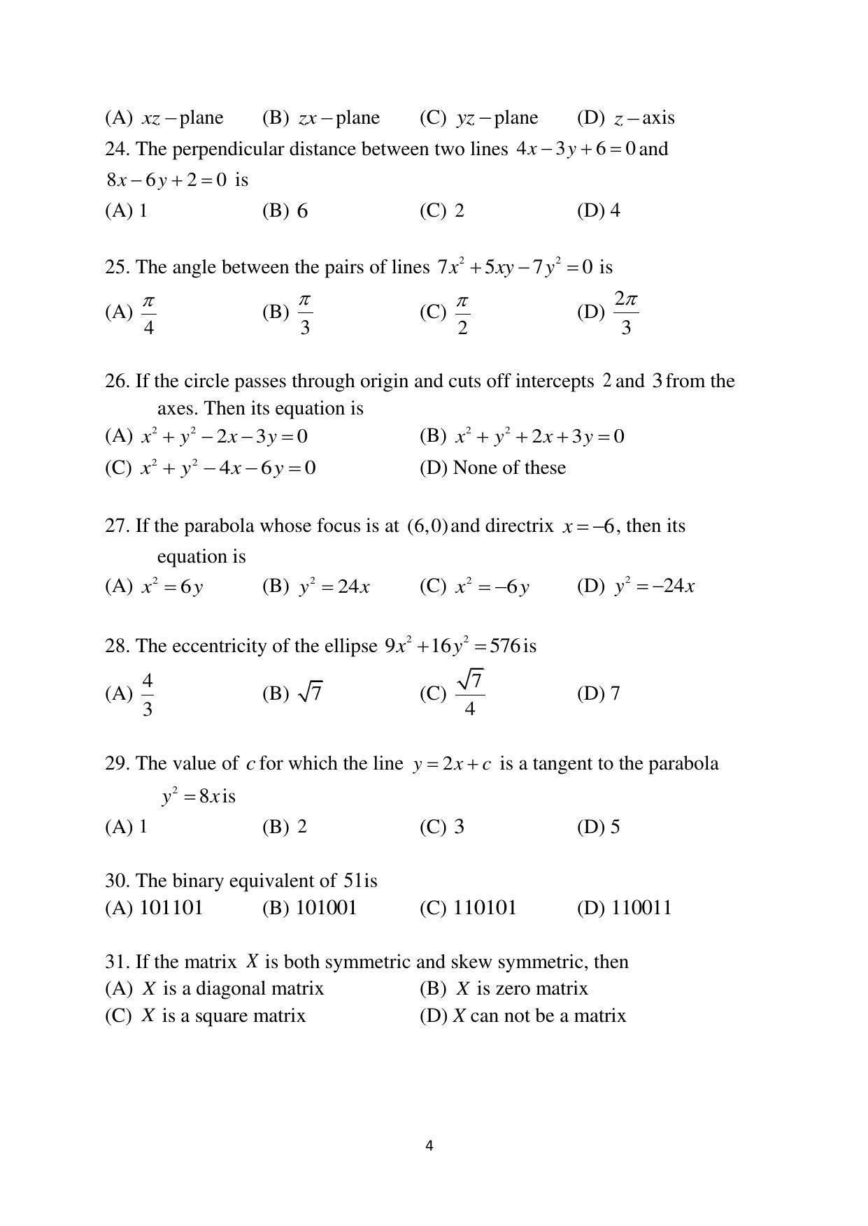 OJEE 2015 Maths Question Paper - Page 4