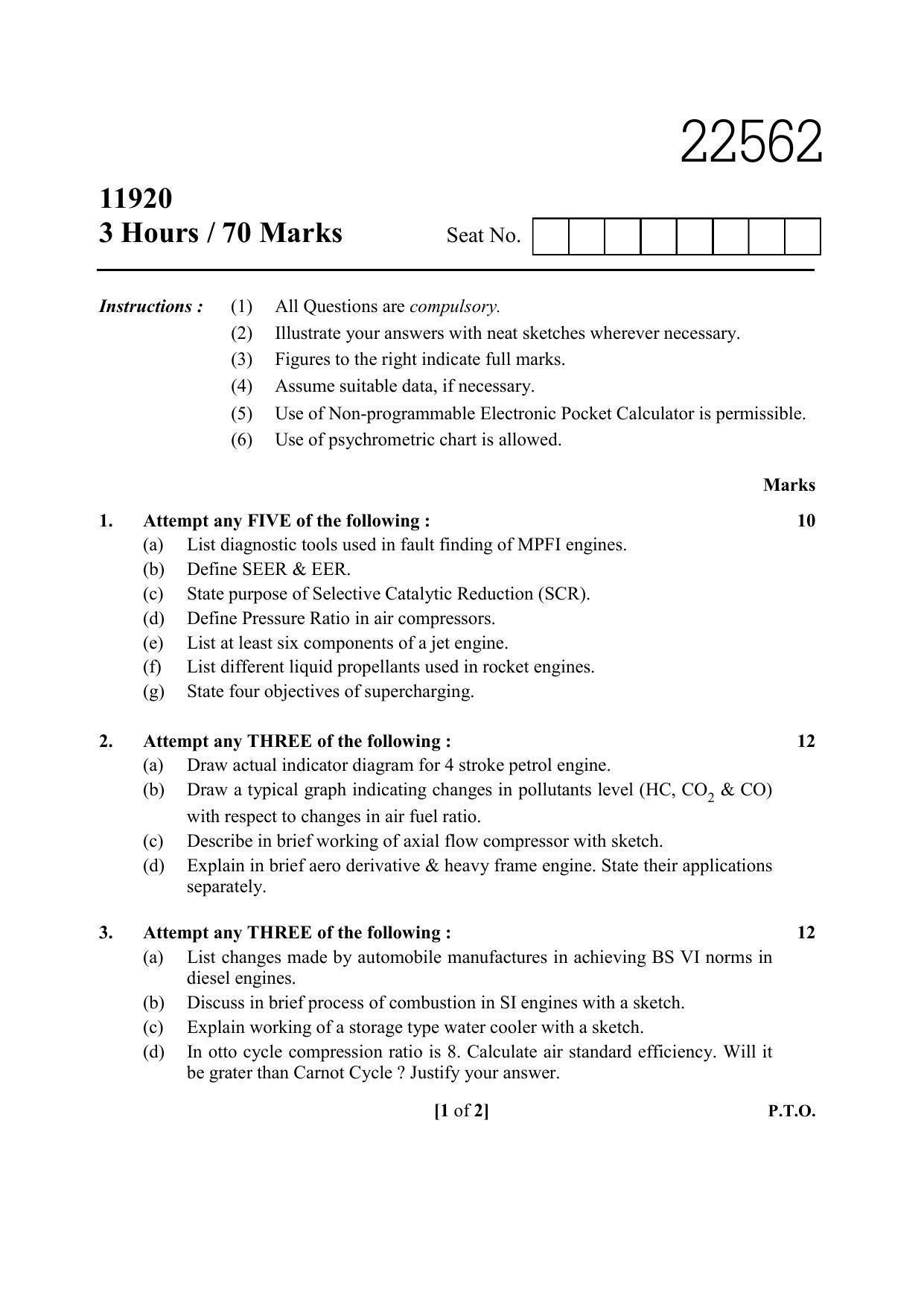 MSBTE Question Paper - 2019 - Power Engineering and Refrigeration - Page 1