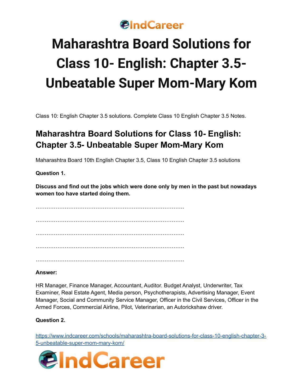 Maharashtra Board Solutions for Class 10- English: Chapter 3.5- Unbeatable Super Mom-Mary Kom - Page 2