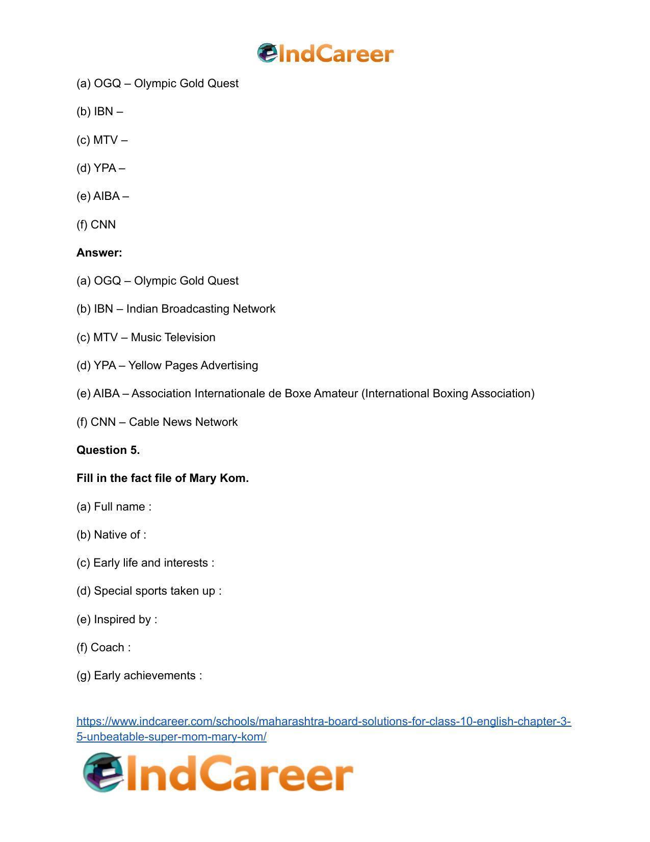 Maharashtra Board Solutions for Class 10- English: Chapter 3.5- Unbeatable Super Mom-Mary Kom - Page 8