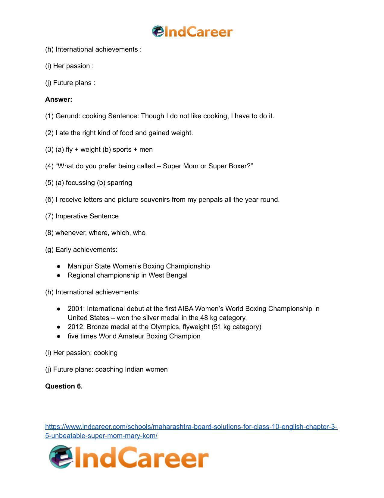 Maharashtra Board Solutions for Class 10- English: Chapter 3.5- Unbeatable Super Mom-Mary Kom - Page 9