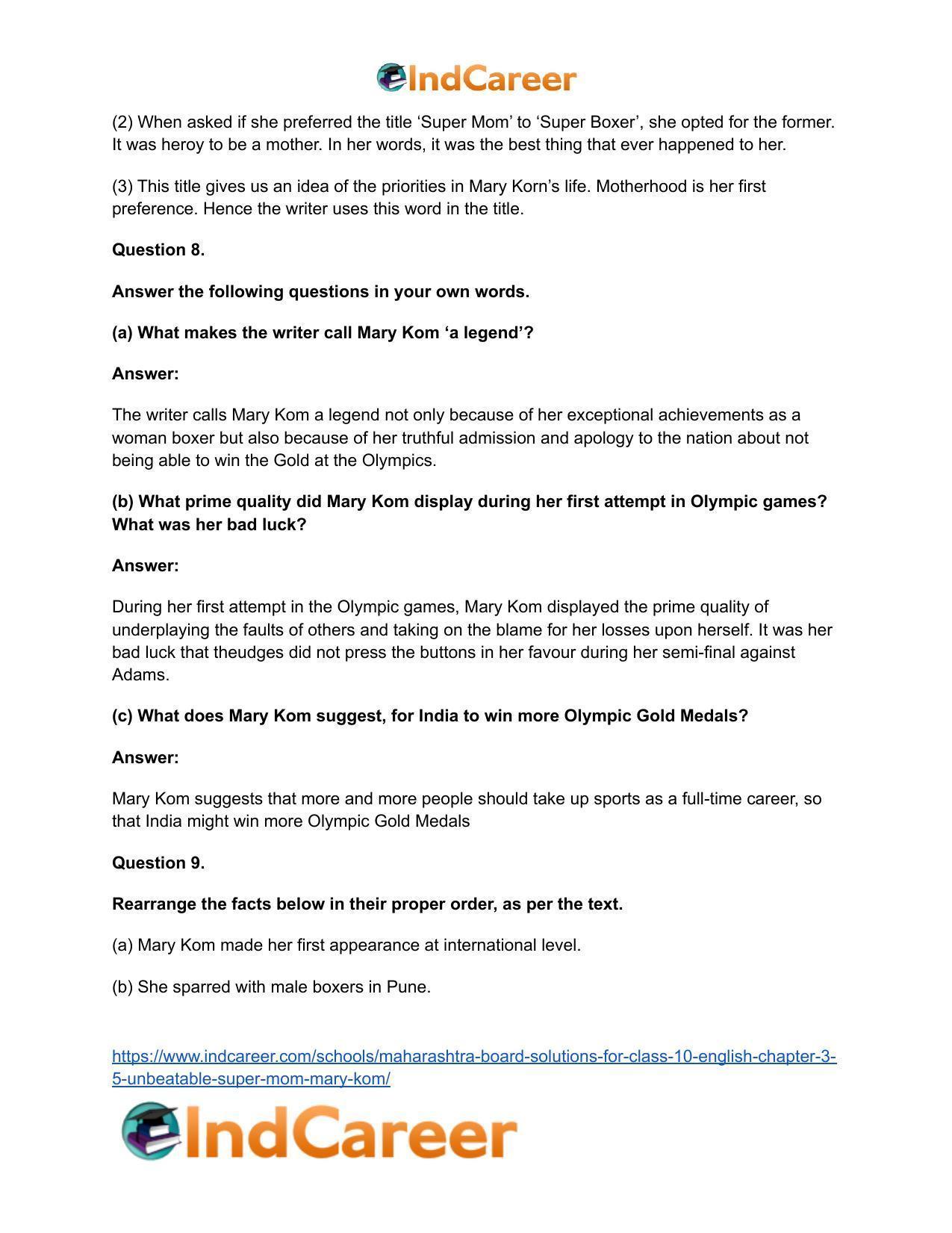 Maharashtra Board Solutions for Class 10- English: Chapter 3.5- Unbeatable Super Mom-Mary Kom - Page 11