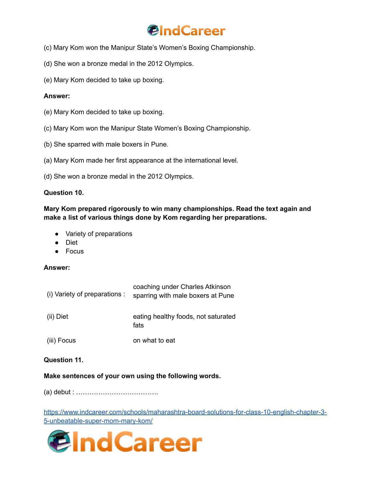 Maharashtra Board Solutions for Class 10- English: Chapter 3.5- Unbeatable Super Mom-Mary Kom - Page 12