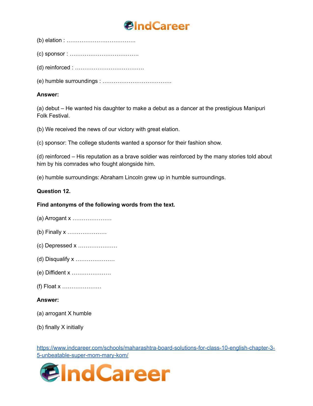 Maharashtra Board Solutions for Class 10- English: Chapter 3.5- Unbeatable Super Mom-Mary Kom - Page 13