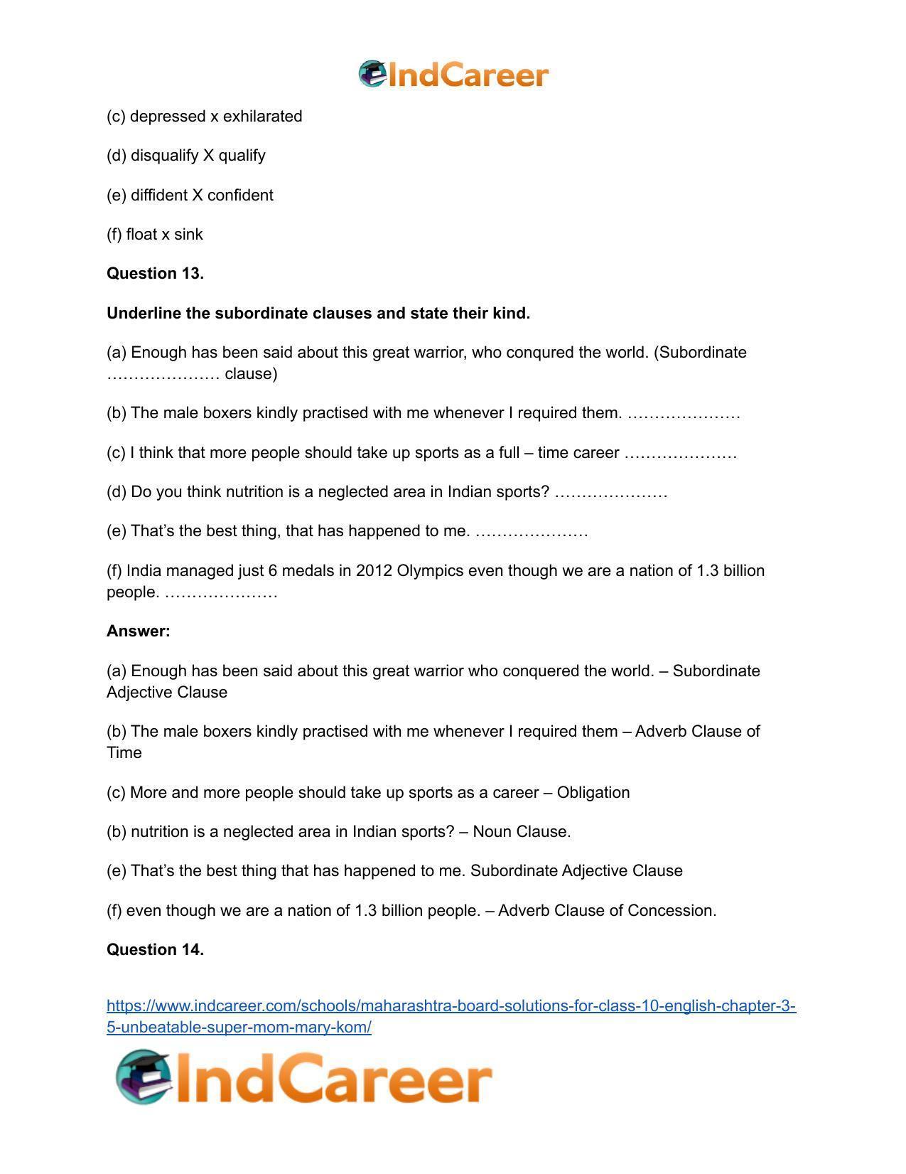 Maharashtra Board Solutions for Class 10- English: Chapter 3.5- Unbeatable Super Mom-Mary Kom - Page 14