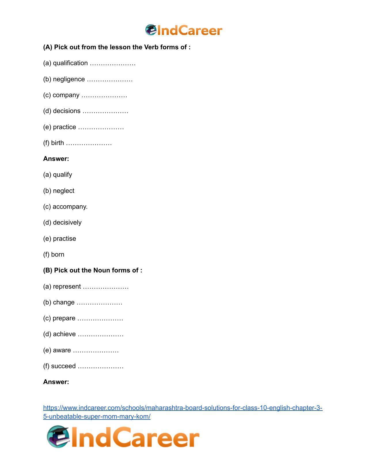 Maharashtra Board Solutions for Class 10- English: Chapter 3.5- Unbeatable Super Mom-Mary Kom - Page 15