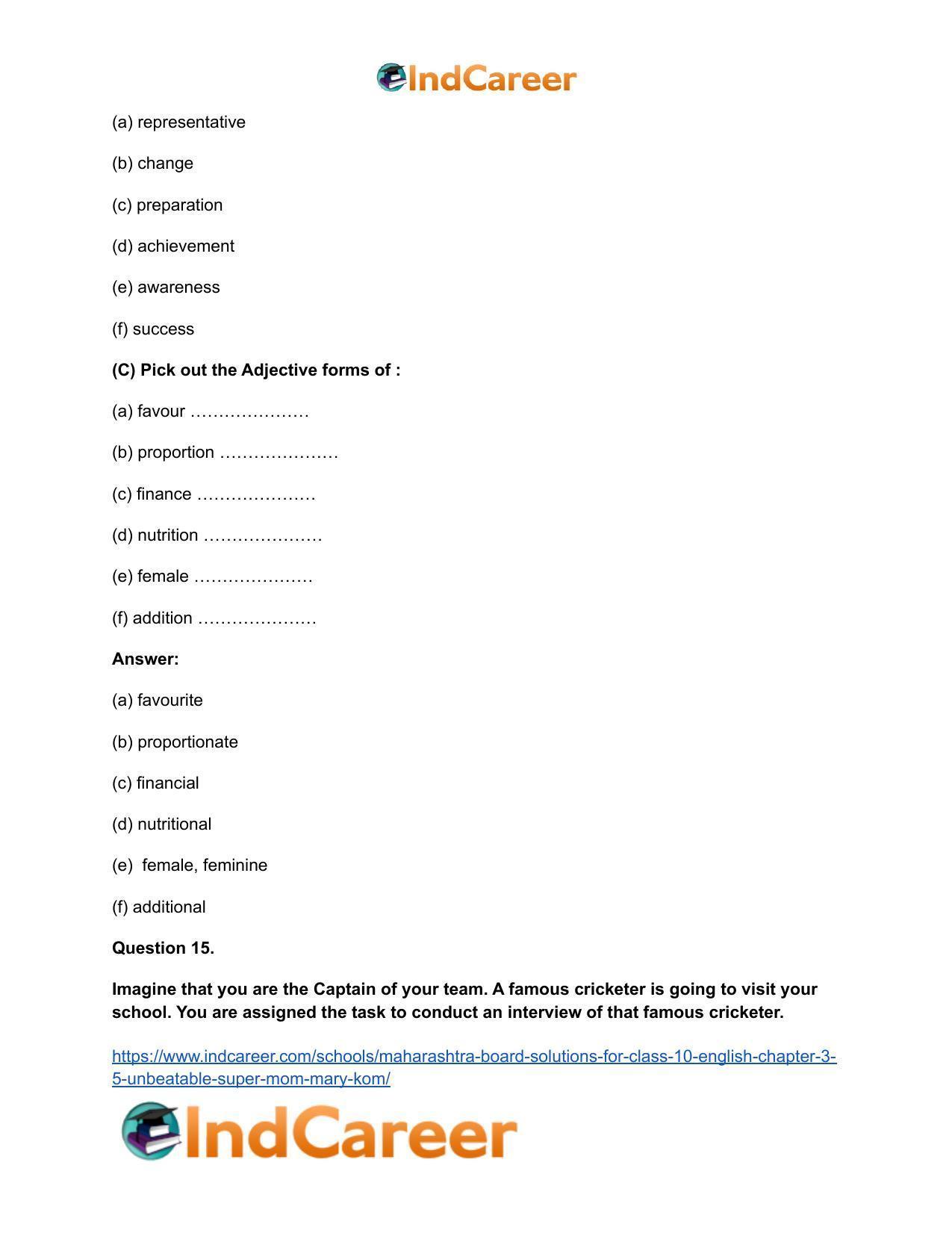 Maharashtra Board Solutions for Class 10- English: Chapter 3.5- Unbeatable Super Mom-Mary Kom - Page 16