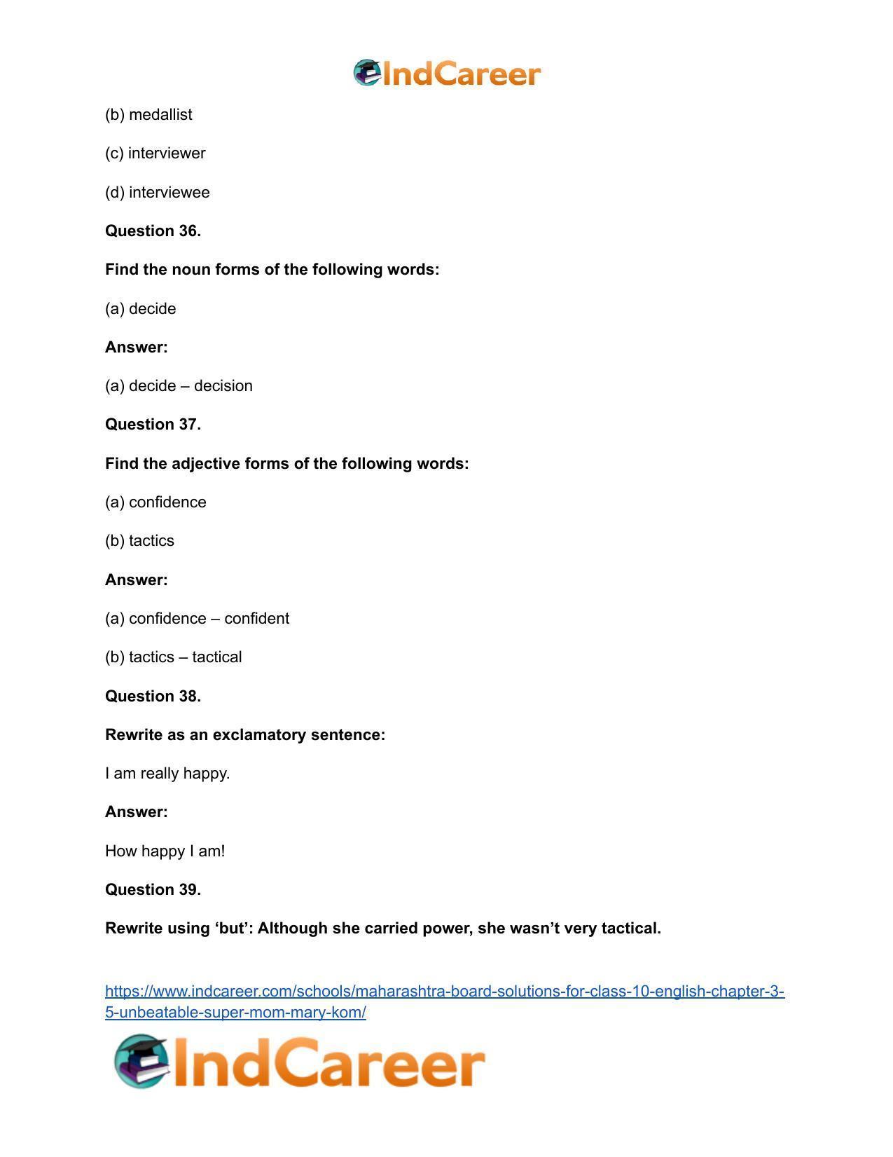 Maharashtra Board Solutions for Class 10- English: Chapter 3.5- Unbeatable Super Mom-Mary Kom - Page 27