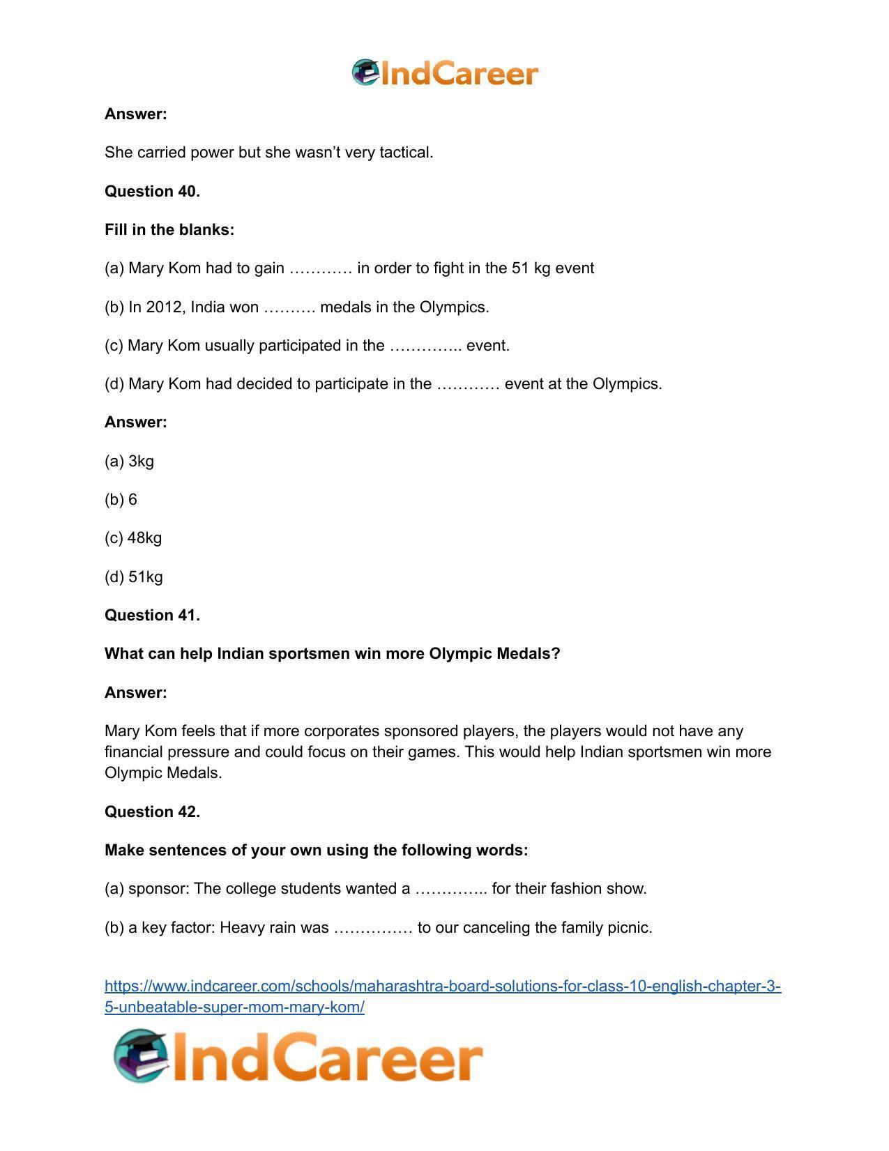 Maharashtra Board Solutions for Class 10- English: Chapter 3.5- Unbeatable Super Mom-Mary Kom - Page 28