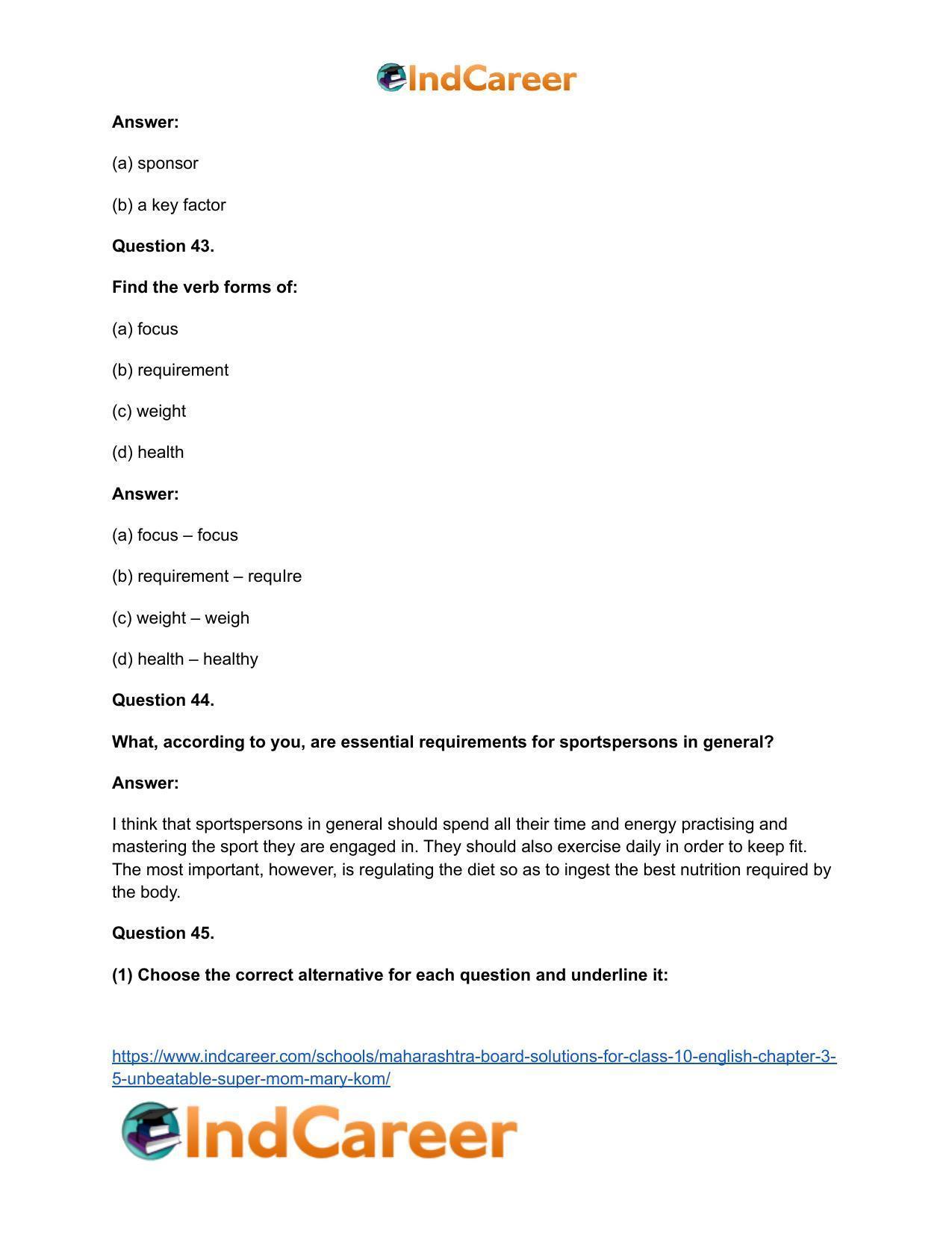 Maharashtra Board Solutions for Class 10- English: Chapter 3.5- Unbeatable Super Mom-Mary Kom - Page 29