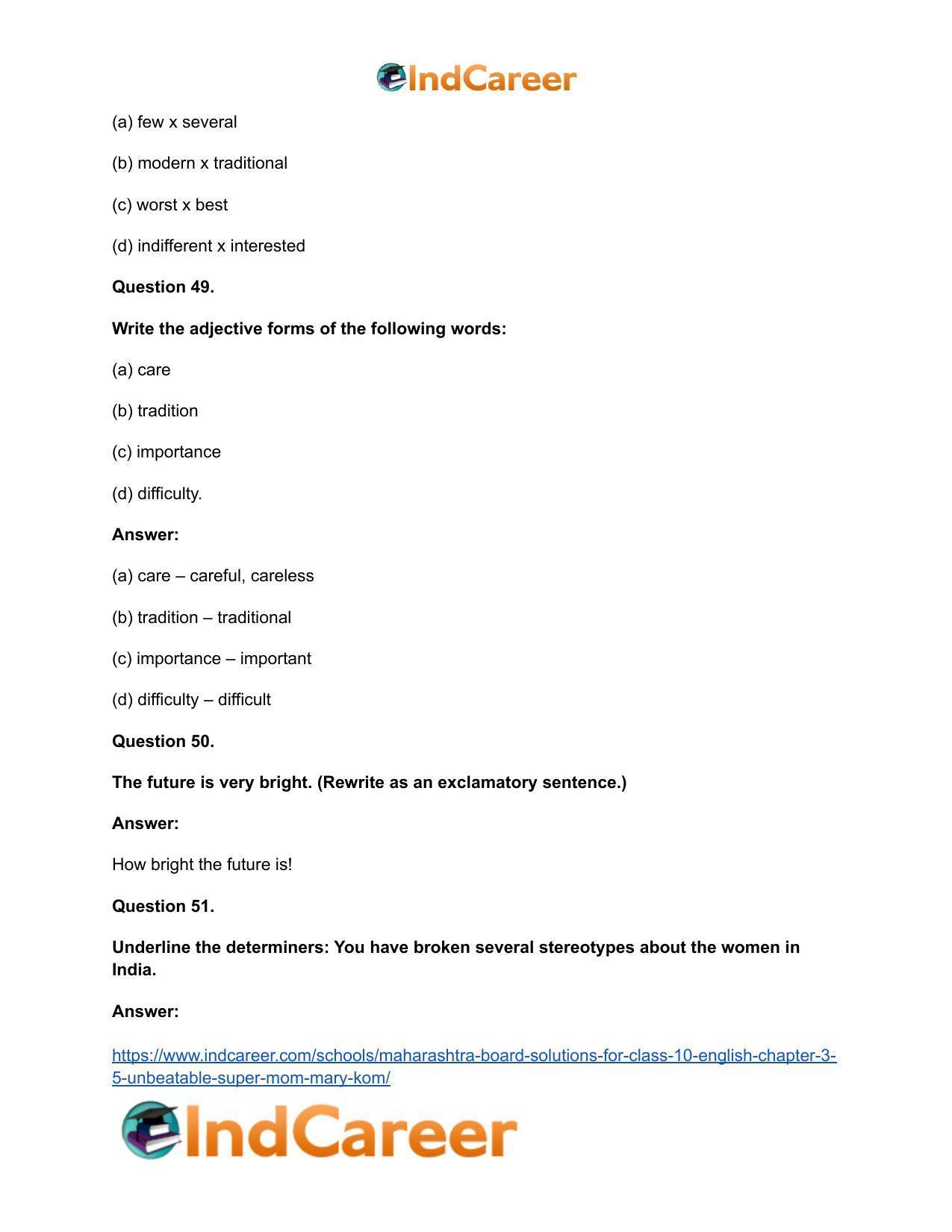 Maharashtra Board Solutions for Class 10- English: Chapter 3.5- Unbeatable Super Mom-Mary Kom - Page 31