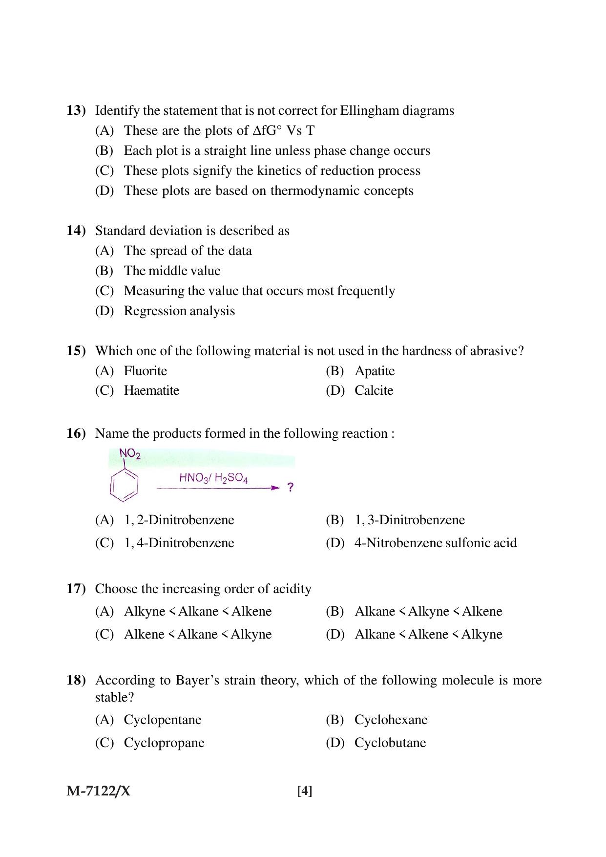 Mysore University PG Entrance Exam 2019: Chemisty Question Paper - Page 4