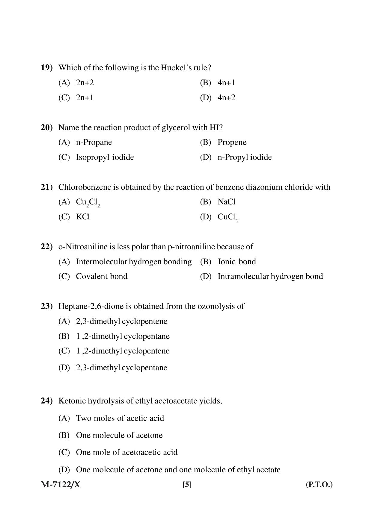 Mysore University PG Entrance Exam 2019: Chemisty Question Paper - Page 5