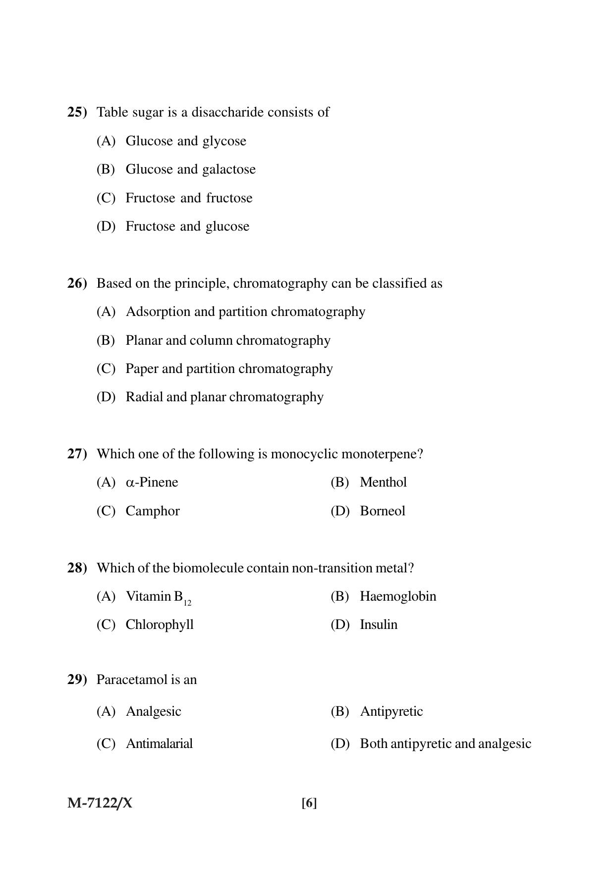 Mysore University PG Entrance Exam 2019: Chemisty Question Paper - Page 6