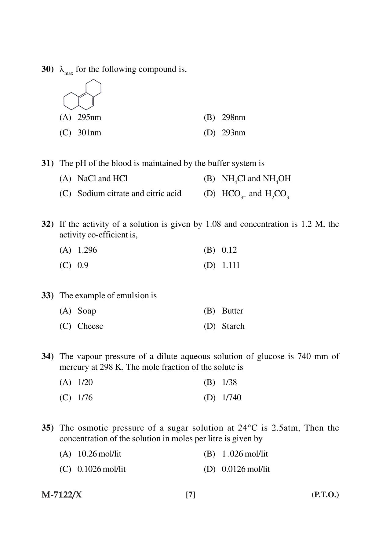 Mysore University PG Entrance Exam 2019: Chemisty Question Paper - Page 7