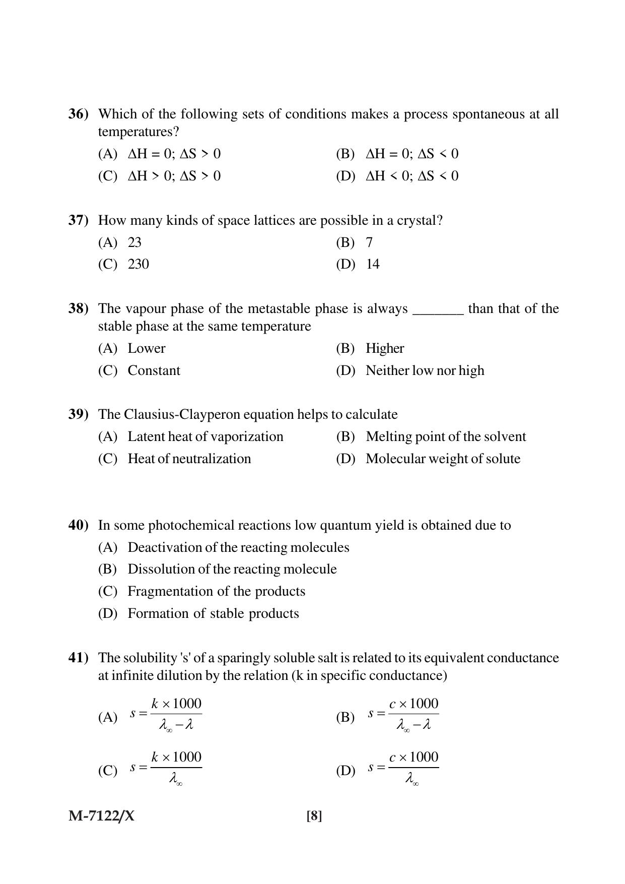 Mysore University PG Entrance Exam 2019: Chemisty Question Paper - Page 8
