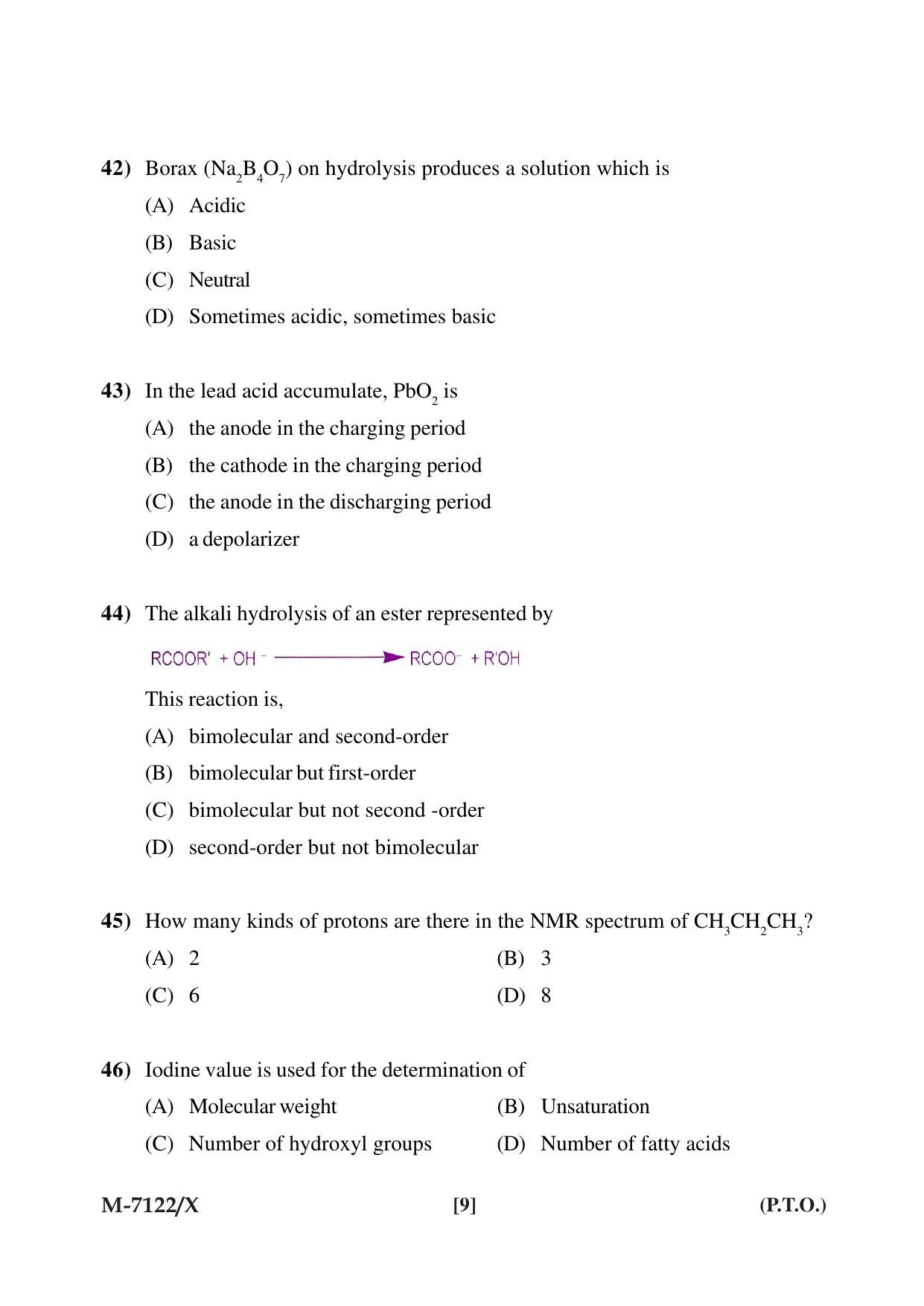 Mysore University PG Entrance Exam 2019: Chemisty Question Paper - Page 9