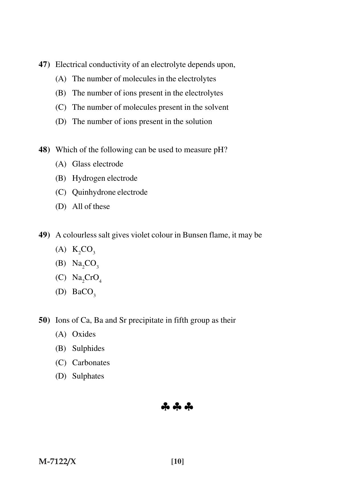 Mysore University PG Entrance Exam 2019: Chemisty Question Paper - Page 10
