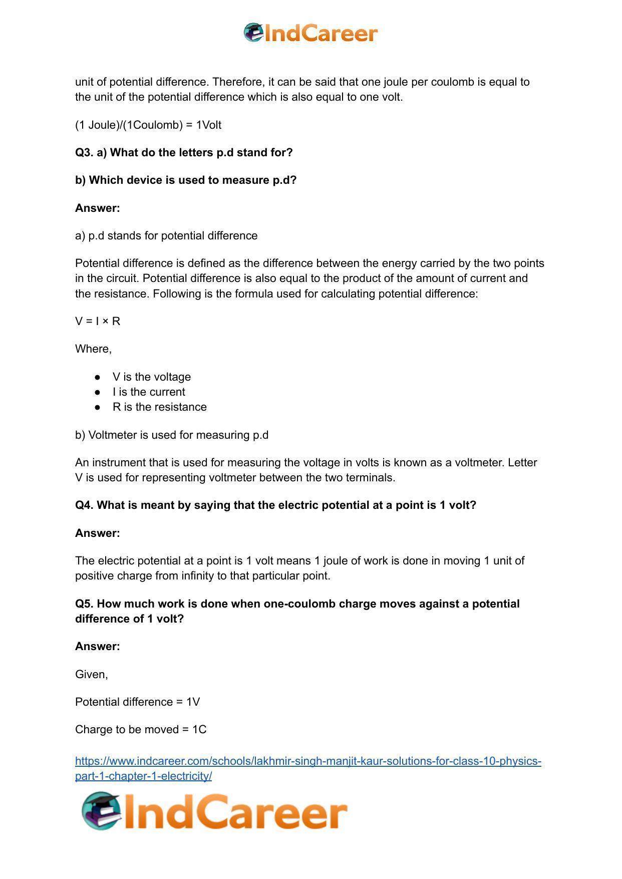 Lakhmir Singh Manjit Kaur  Solutions for Class 10 Physics (Part 1) Chapter 1- Electricity - Page 3