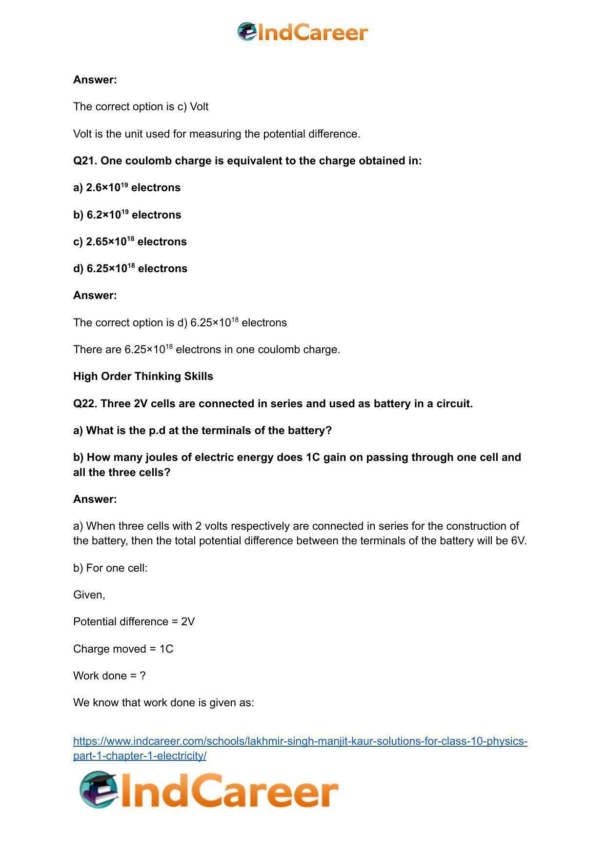 Lakhmir Singh Manjit Kaur  Solutions for Class 10 Physics (Part 1) Chapter 1- Electricity - Page 10