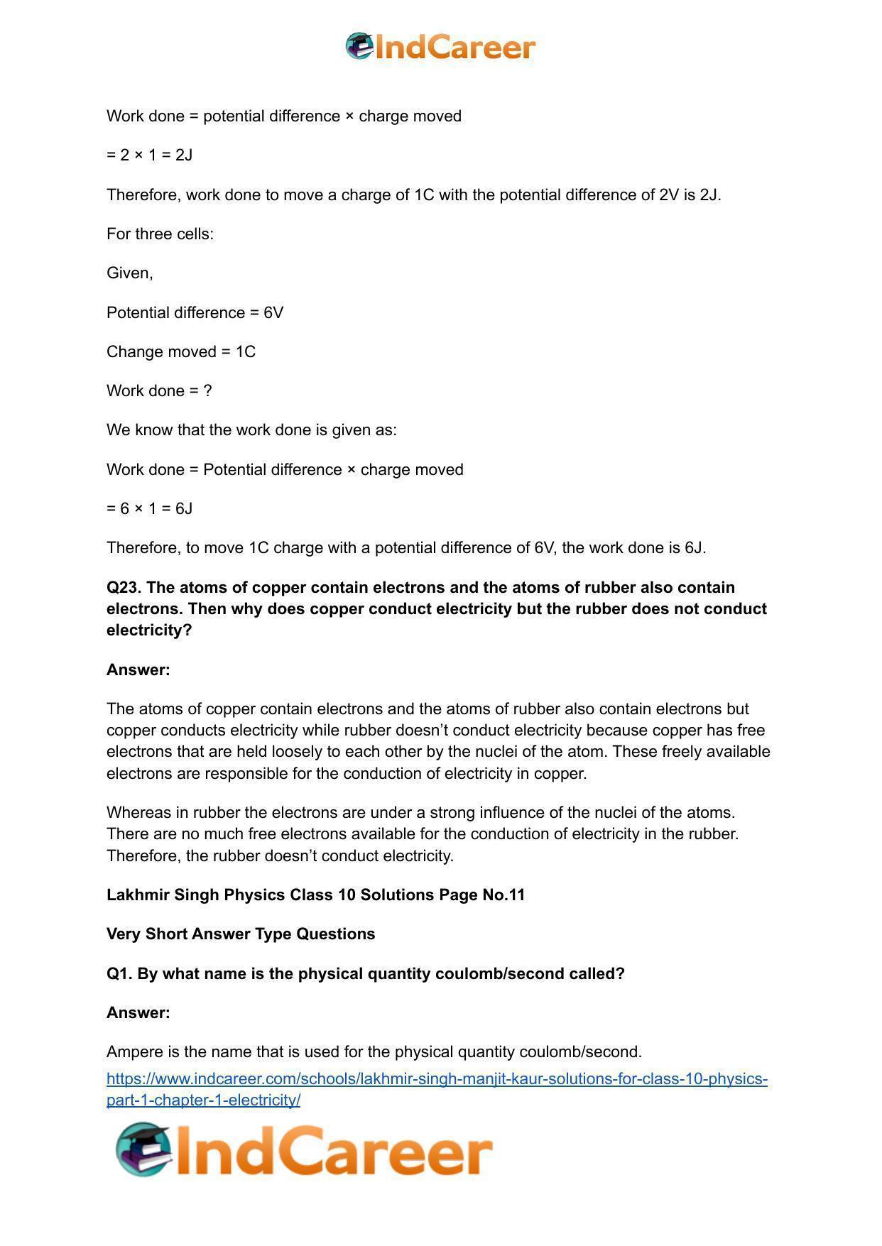 Lakhmir Singh Manjit Kaur  Solutions for Class 10 Physics (Part 1) Chapter 1- Electricity - Page 11