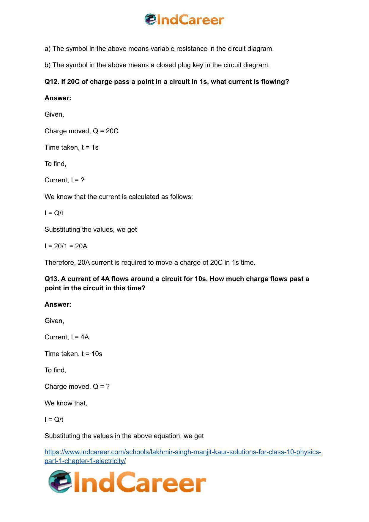 Lakhmir Singh Manjit Kaur  Solutions for Class 10 Physics (Part 1) Chapter 1- Electricity - Page 14