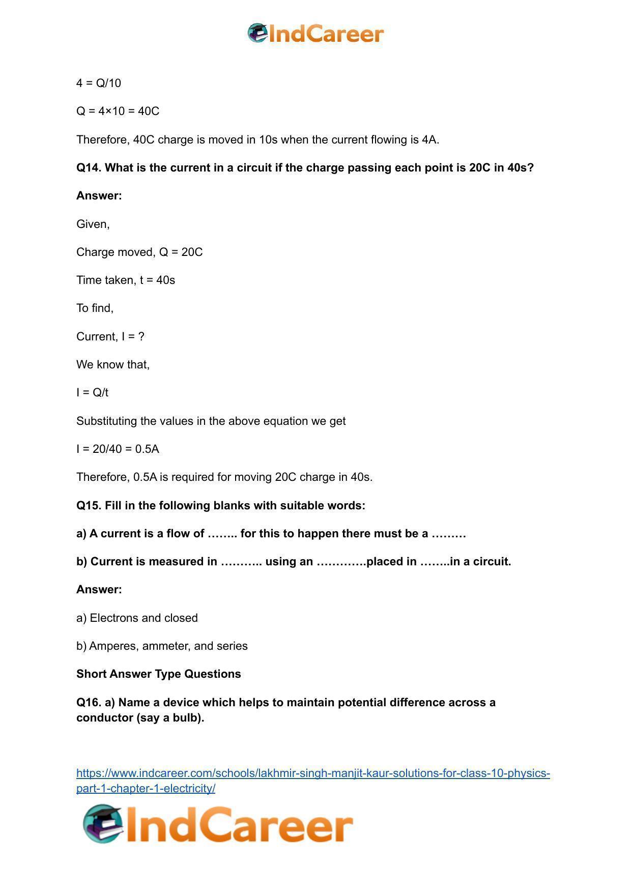 Lakhmir Singh Manjit Kaur  Solutions for Class 10 Physics (Part 1) Chapter 1- Electricity - Page 15
