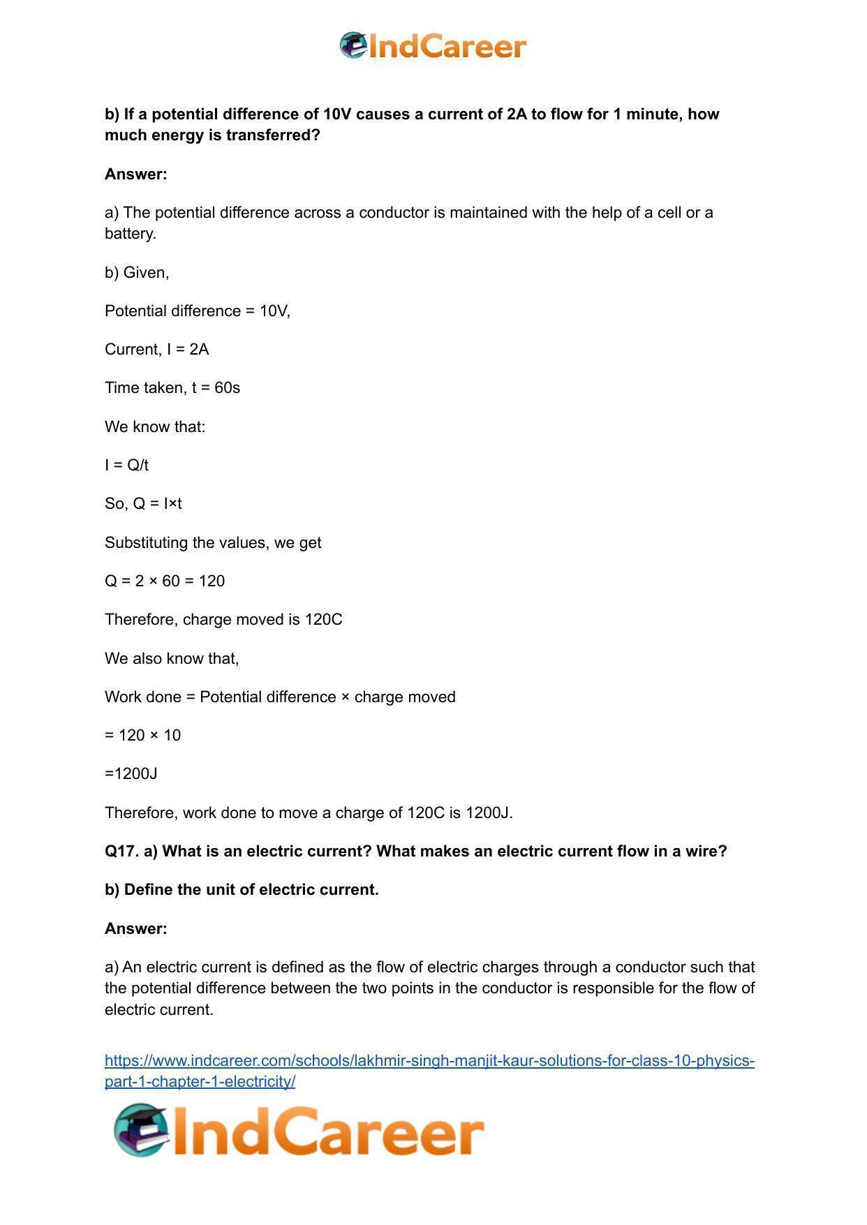 Lakhmir Singh Manjit Kaur  Solutions for Class 10 Physics (Part 1) Chapter 1- Electricity - Page 16