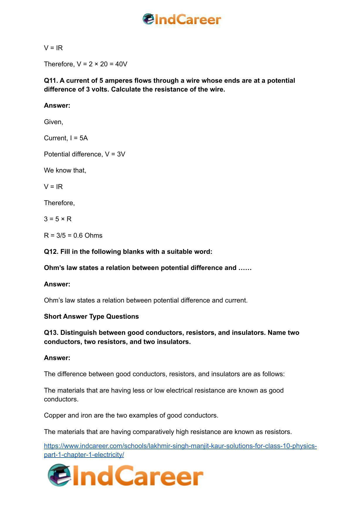 Lakhmir Singh Manjit Kaur  Solutions for Class 10 Physics (Part 1) Chapter 1- Electricity - Page 31