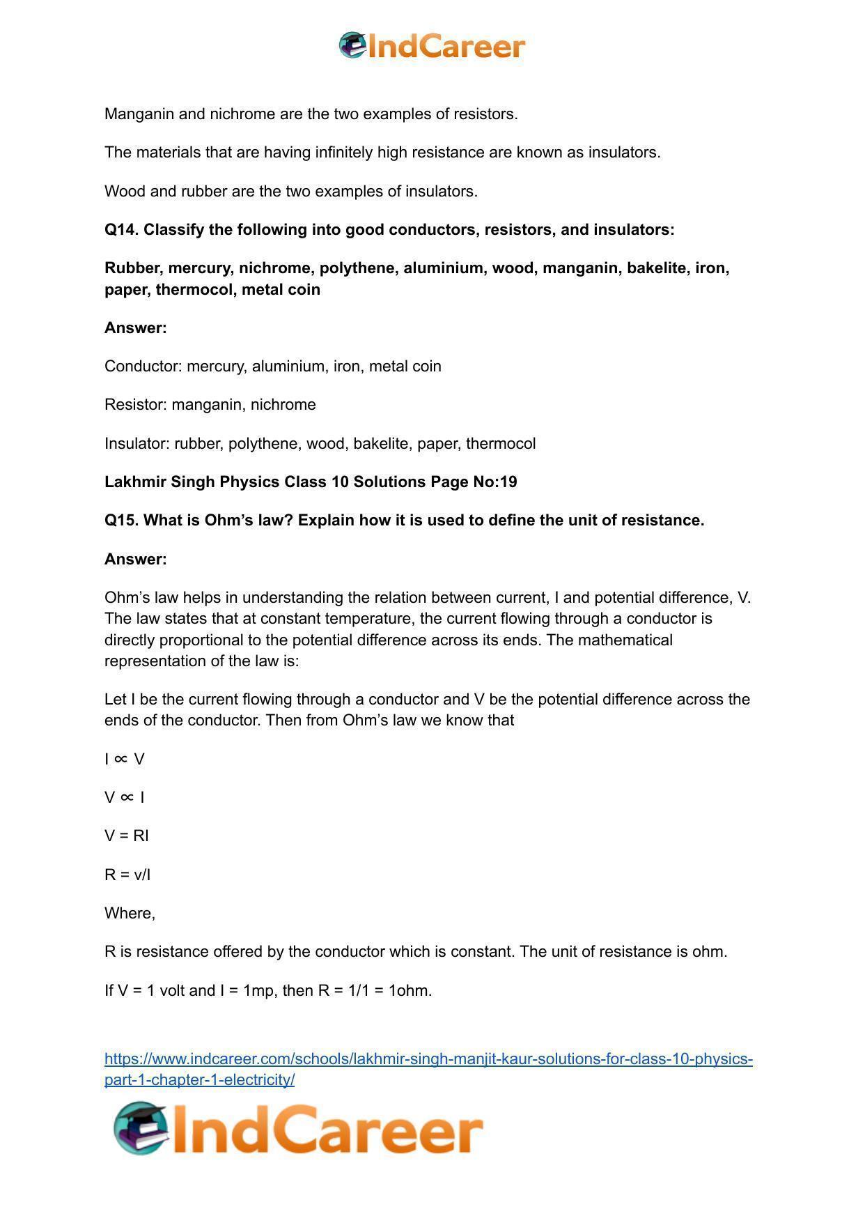 Lakhmir Singh Manjit Kaur  Solutions for Class 10 Physics (Part 1) Chapter 1- Electricity - Page 32
