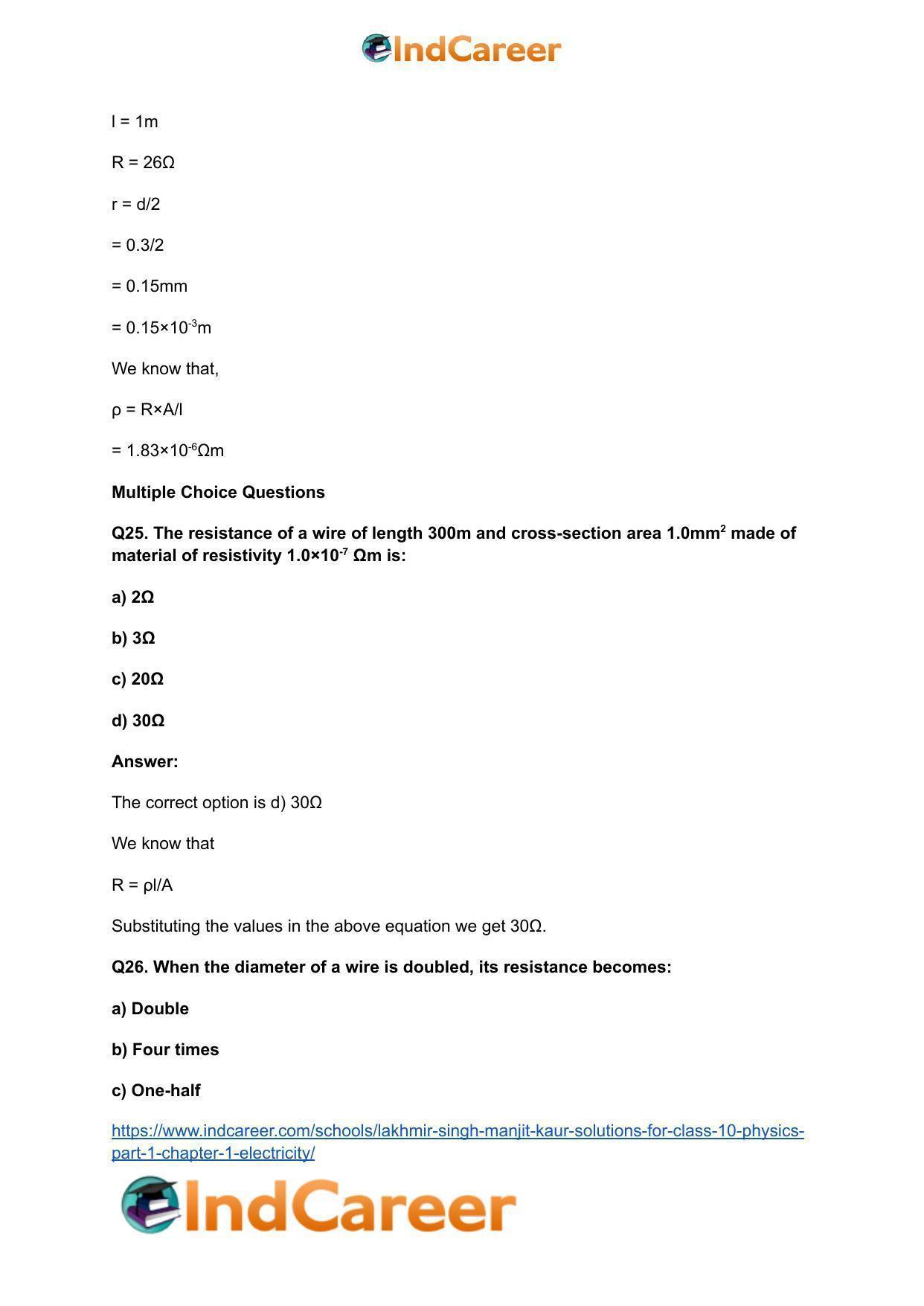 Lakhmir Singh Manjit Kaur  Solutions for Class 10 Physics (Part 1) Chapter 1- Electricity - Page 52