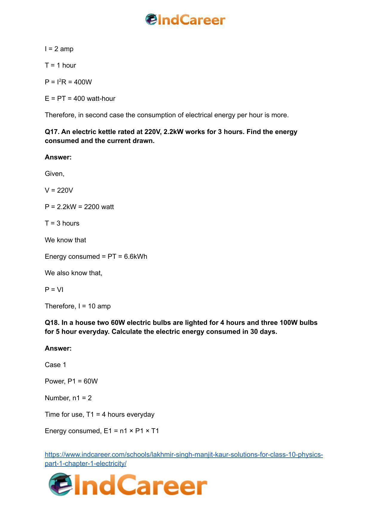 Lakhmir Singh Manjit Kaur  Solutions for Class 10 Physics (Part 1) Chapter 1- Electricity - Page 105
