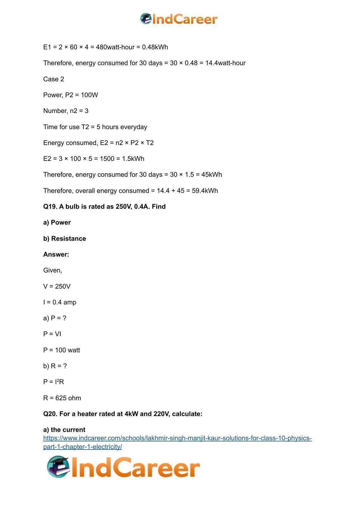 Lakhmir Singh Manjit Kaur  Solutions for Class 10 Physics (Part 1) Chapter 1- Electricity - Page 106