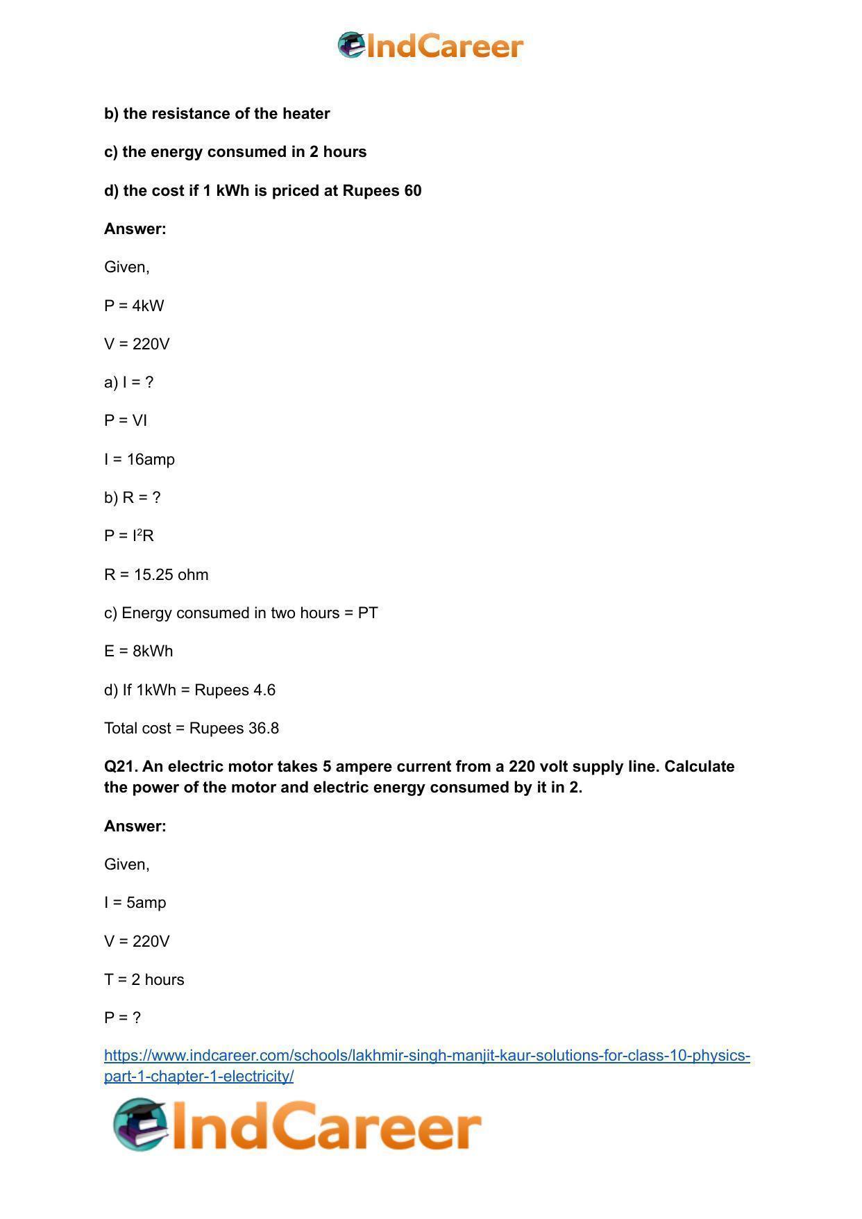 Lakhmir Singh Manjit Kaur  Solutions for Class 10 Physics (Part 1) Chapter 1- Electricity - Page 107