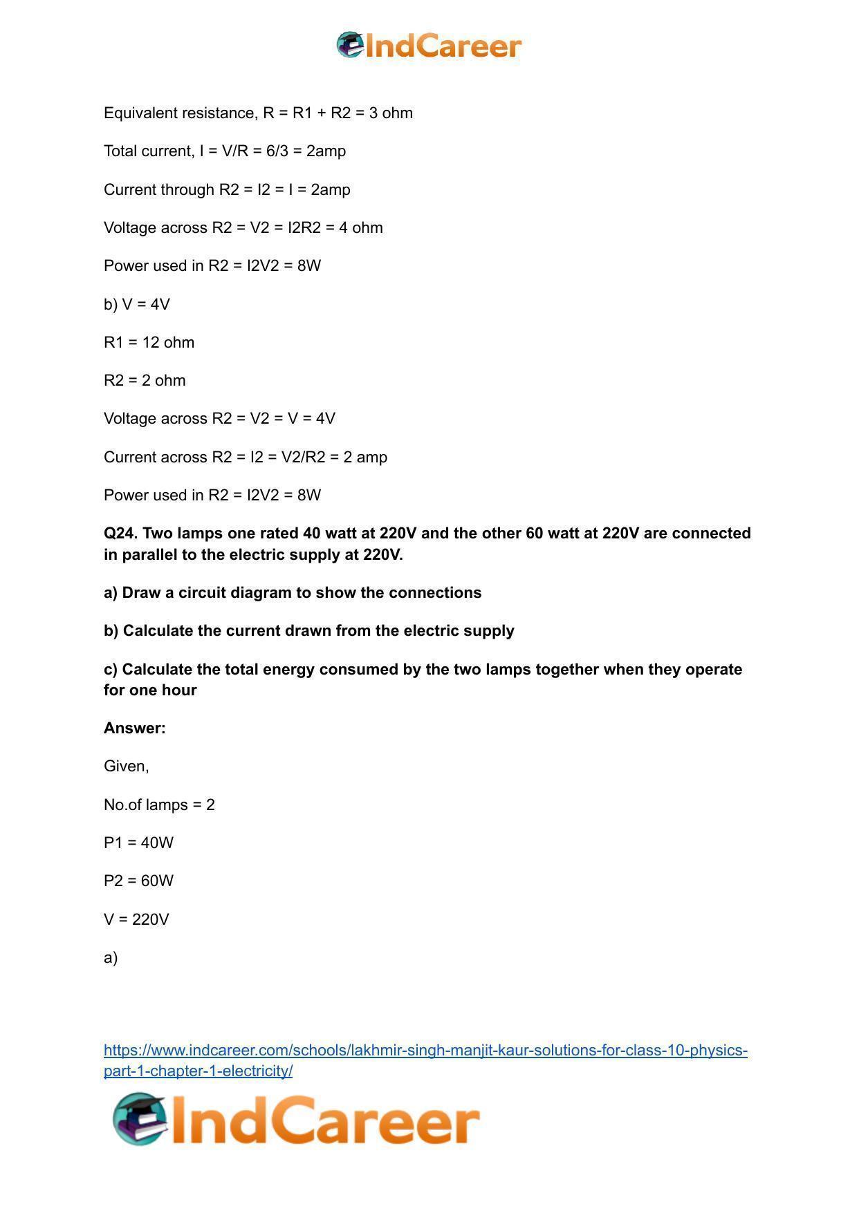 Lakhmir Singh Manjit Kaur  Solutions for Class 10 Physics (Part 1) Chapter 1- Electricity - Page 109