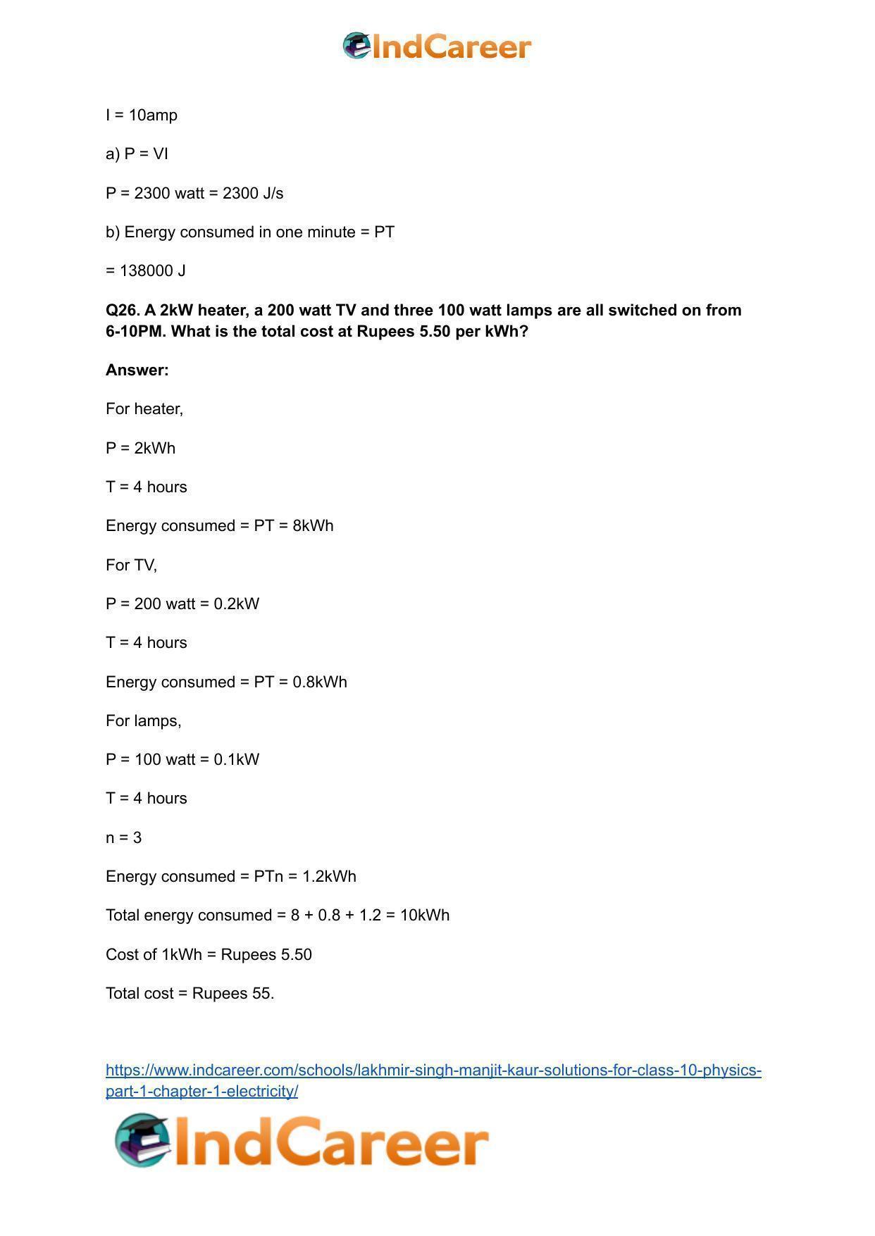 Lakhmir Singh Manjit Kaur  Solutions for Class 10 Physics (Part 1) Chapter 1- Electricity - Page 111