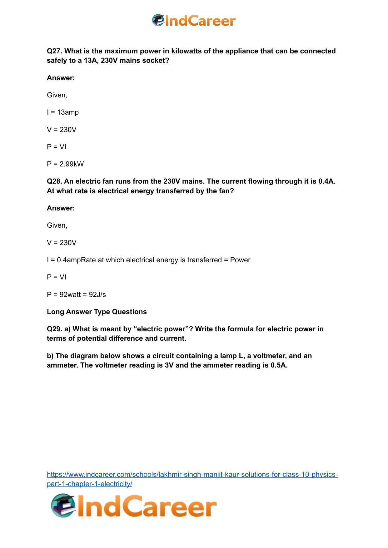 Lakhmir Singh Manjit Kaur  Solutions for Class 10 Physics (Part 1) Chapter 1- Electricity - Page 112