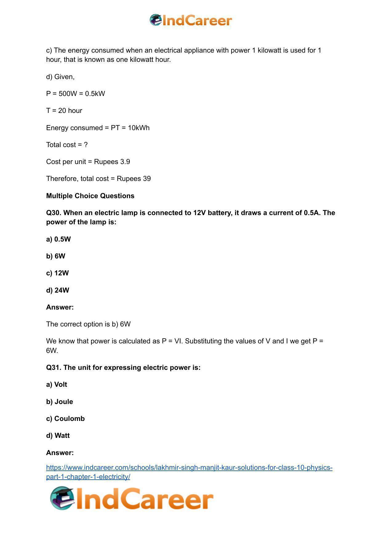 Lakhmir Singh Manjit Kaur  Solutions for Class 10 Physics (Part 1) Chapter 1- Electricity - Page 114