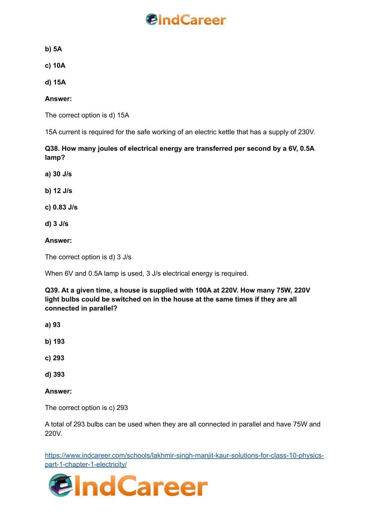 Lakhmir Singh Manjit Kaur  Solutions for Class 10 Physics (Part 1) Chapter 1- Electricity - Page 117