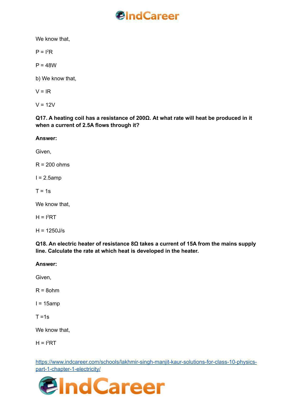 Lakhmir Singh Manjit Kaur  Solutions for Class 10 Physics (Part 1) Chapter 1- Electricity - Page 122