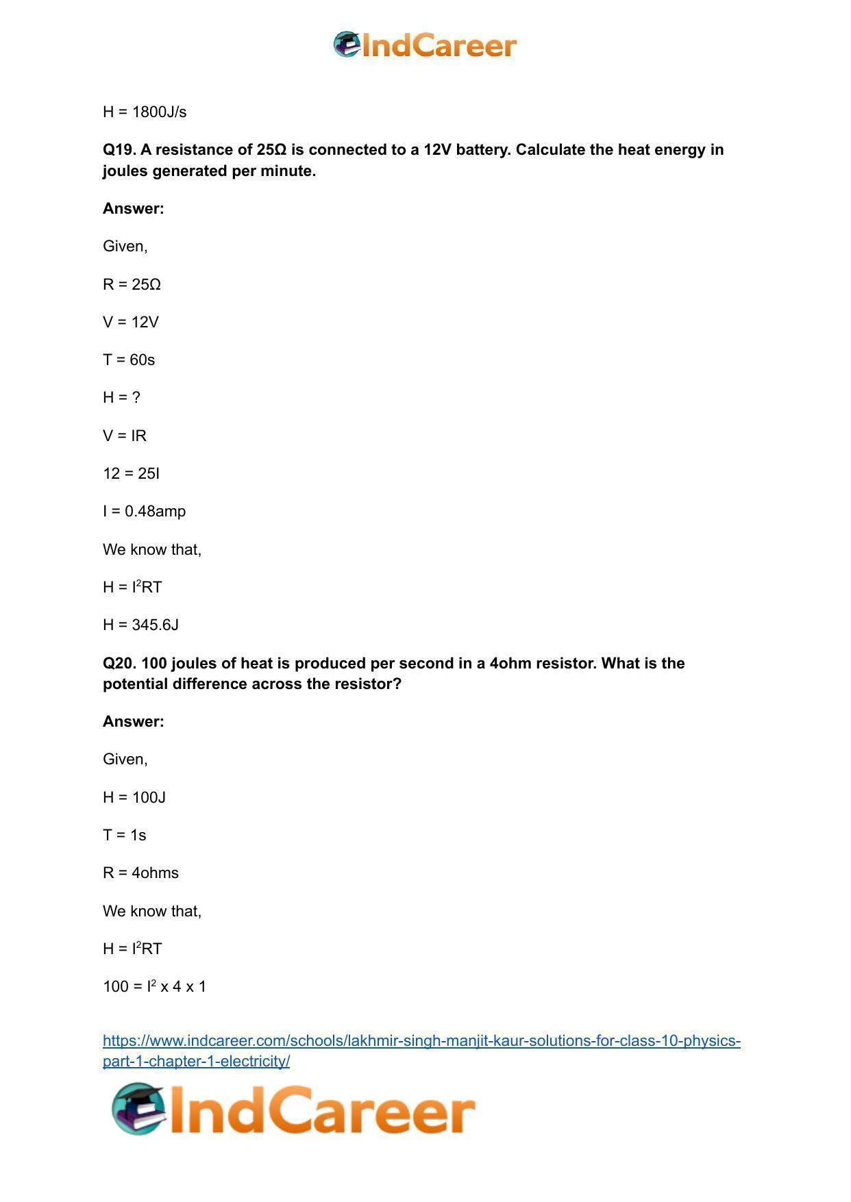 Lakhmir Singh Manjit Kaur  Solutions for Class 10 Physics (Part 1) Chapter 1- Electricity - Page 123