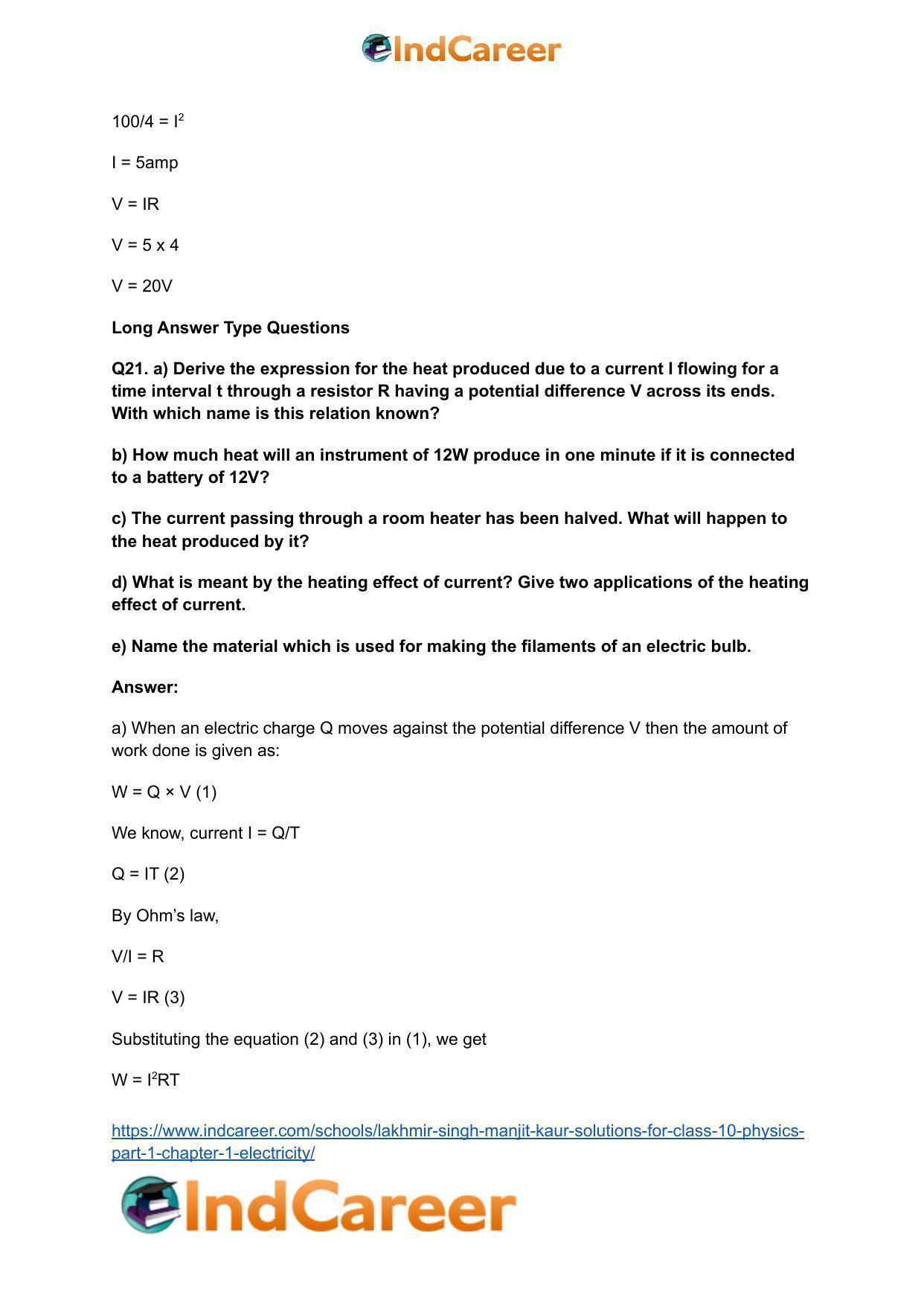 Lakhmir Singh Manjit Kaur  Solutions for Class 10 Physics (Part 1) Chapter 1- Electricity - Page 124