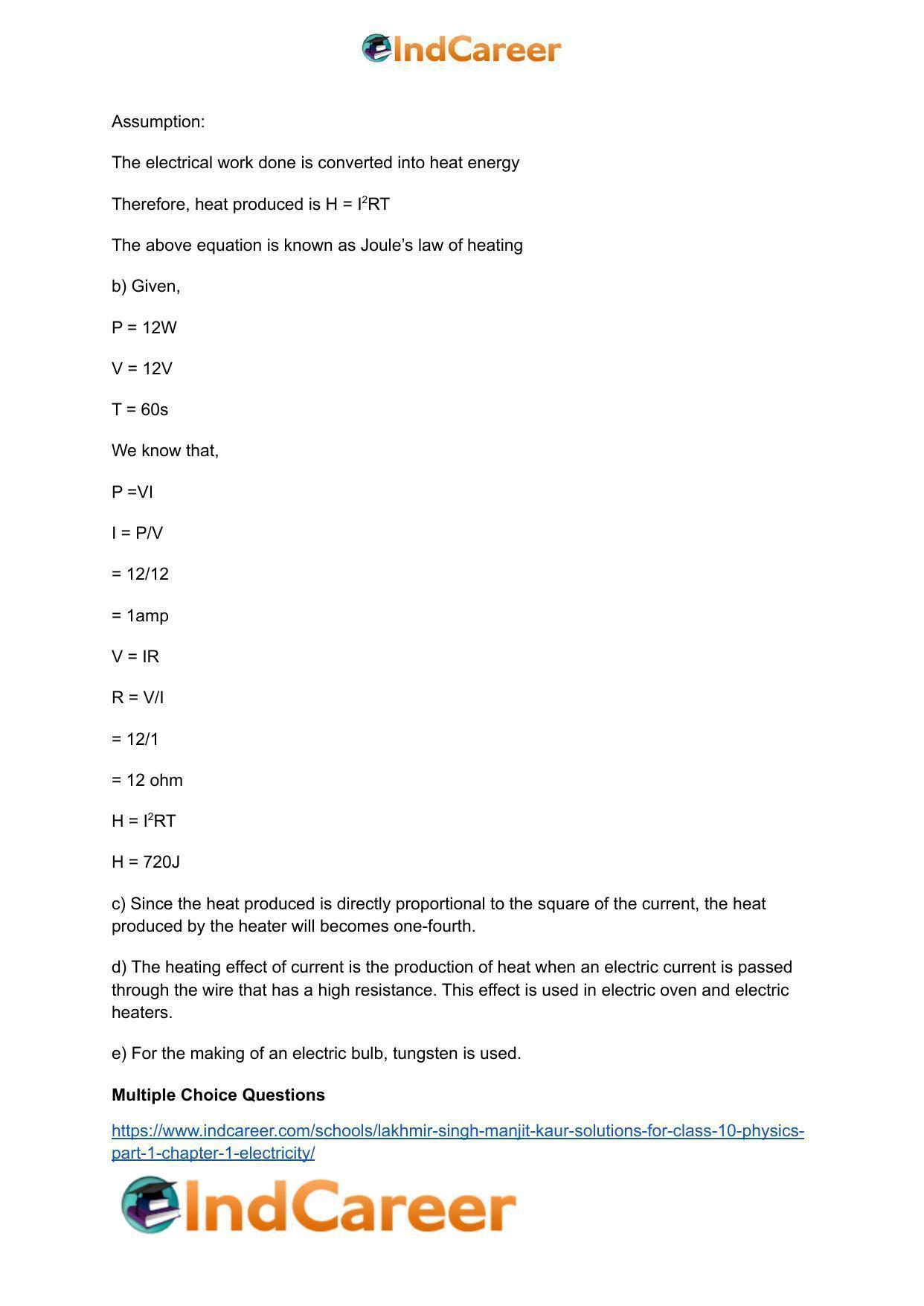 Lakhmir Singh Manjit Kaur  Solutions for Class 10 Physics (Part 1) Chapter 1- Electricity - Page 125